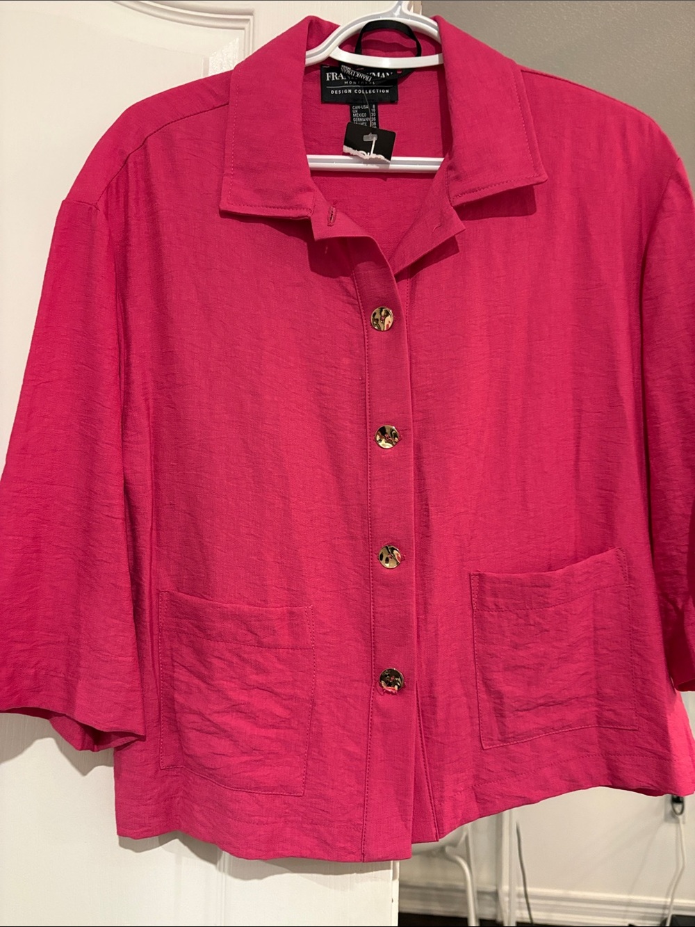 Frank Lyman Design Vibrant Pink Button-Front Shirt Gold buttons